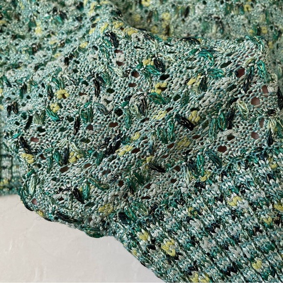 ST JOHN Couture Green Teal Tweed Knit Jacket Blouse with Bows Size L - Picture 9 of 10